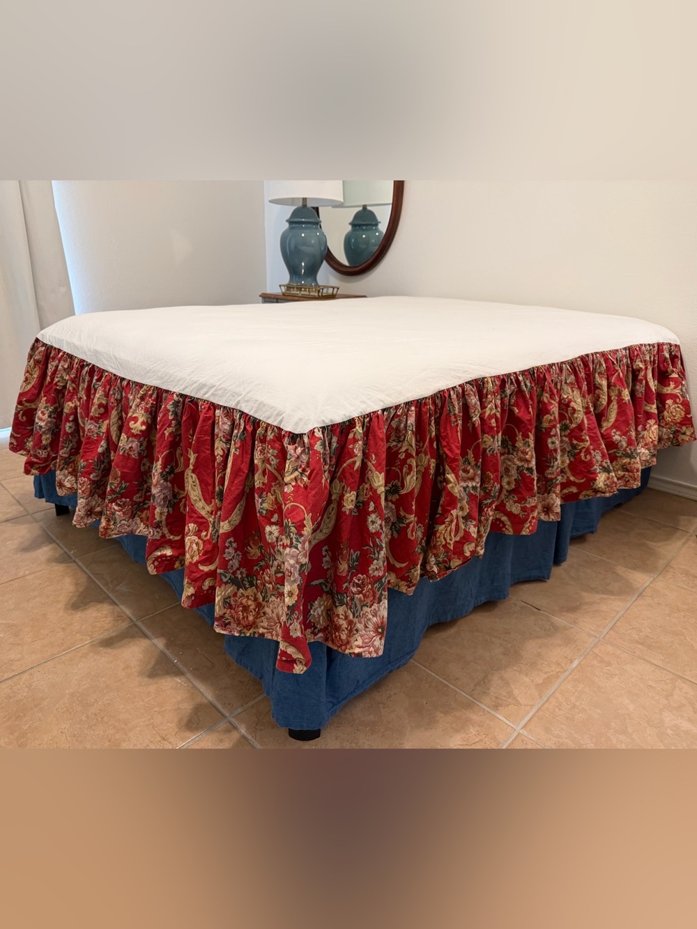 Ralph Lauren Full Floral Bed Skirt Ruffled Panel with White Topper